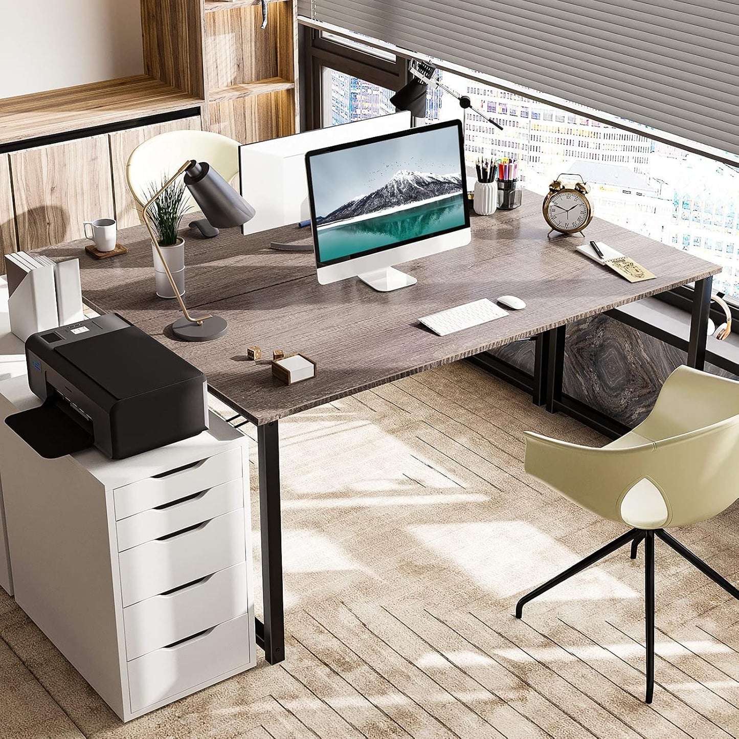 Coleshome 55 Inch Computer Desk, Modern Simple Style Desk for Home Office, Study Student Writing Desk,Grey Oak