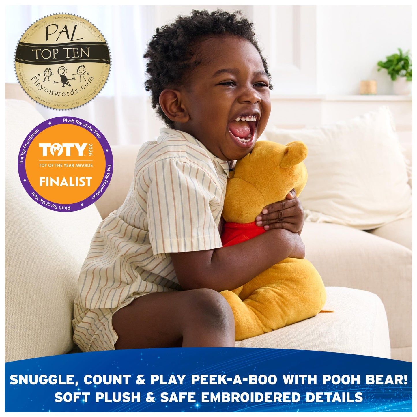 GUND Disney Official Peek-a-Boo Winnie the Pooh Plush, Interactive Stuffed Animal, Sensory Toys for Ages 0 and Up, Yellow, 11”