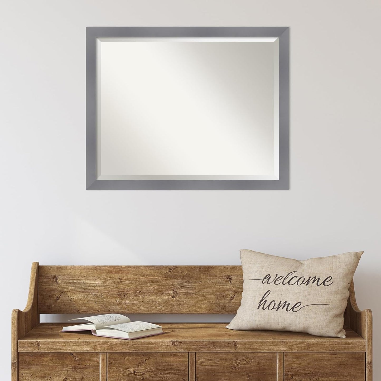 Amanti Art Grey Wall Mirror 25x31 Edwin Grey Rectangle Bathroom Mirror for Wall Decor Living Room, Large Casual Wood Frame, Hangs Horizonally and Vertically, Bathroom Decor, Beveled Edge from WI, USA