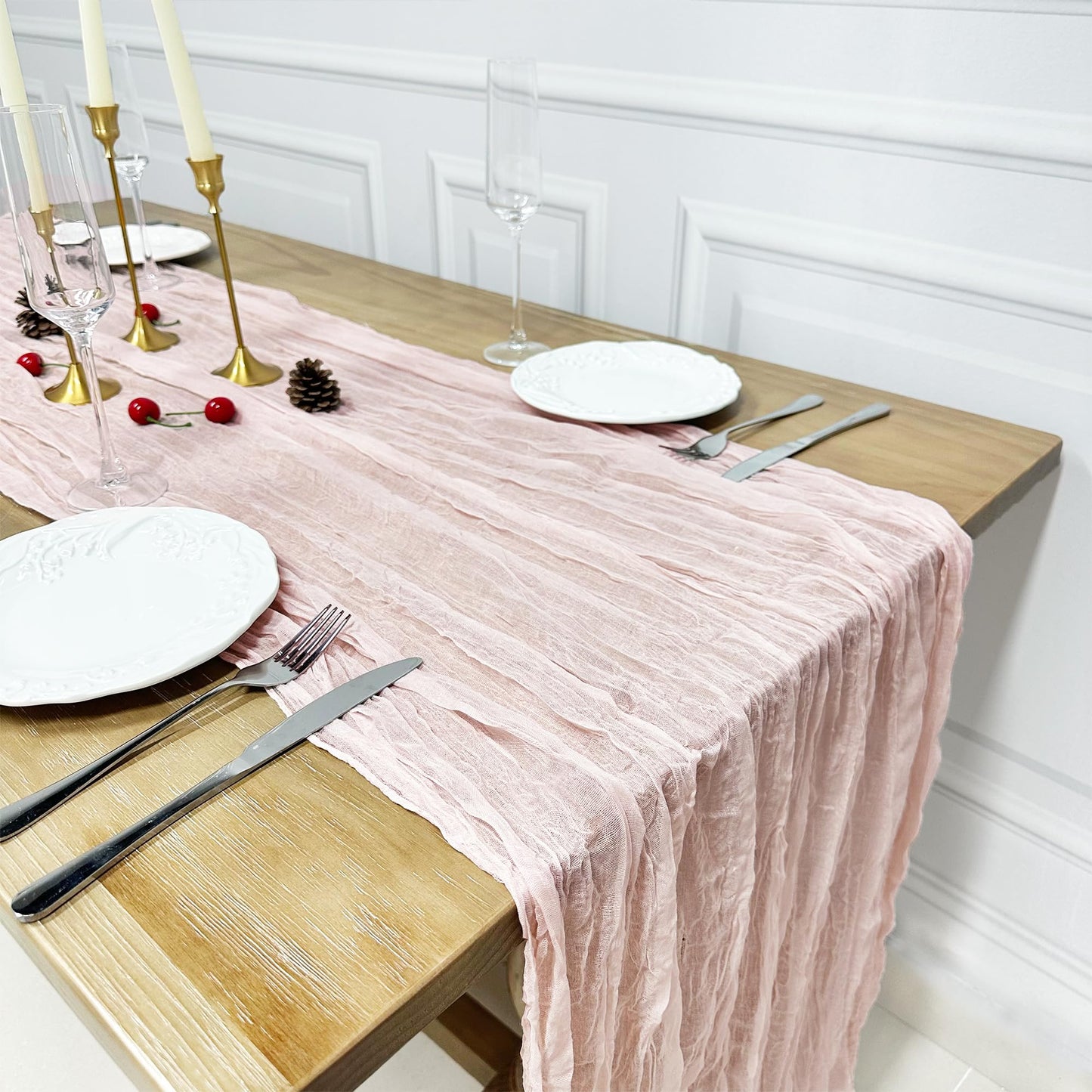 Dusty Pink Birthday Party Decorations for Women Girls Burlap Happy Birthday Banner Blush Pink Table Runner Felt Hanging Swirls Tissue Paper Pompoms Latex Balloons for Boho Happy Bday Party Decor