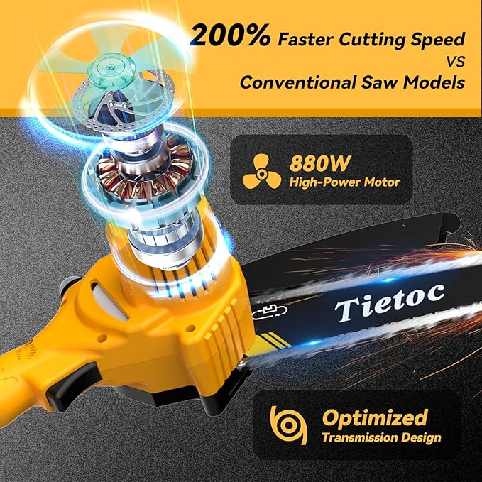 Tietoc Chainsaw, Electric Mini Chain Saw Cordless Power Hand Saw with 4000mAh Battery and Oil System for Tree Trimming & Wood Cutting, Garden Tools Gift for Men Dad Husband Gardener | 6 Inch