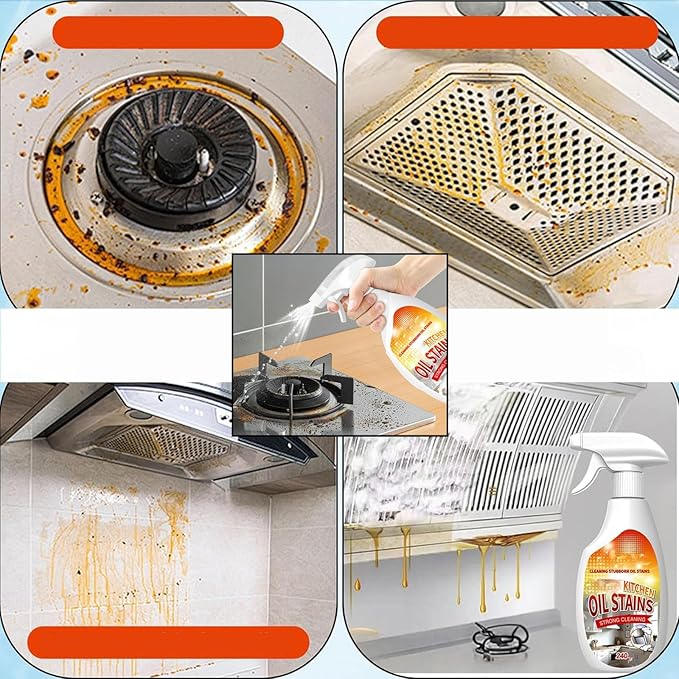Clean Kitchen Up Oil Stains Spray,Fiell Heavy-Duty Kitchen Degreaser Foam Cleaner,Multi functiona Oil & Stain Foam Remover Spray,For Oven, Counter Tops Stove Range Hood (2pcs)