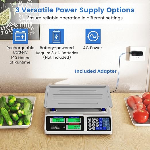 Goplus 66lb Price Computing Scale, Commercial Food Scale with Dual LCD Displays, Rechargeable Battery, Stainless Steel Platform, Price Calculation for Farmers Market, Deli, Meat Shop (Not for Trade)