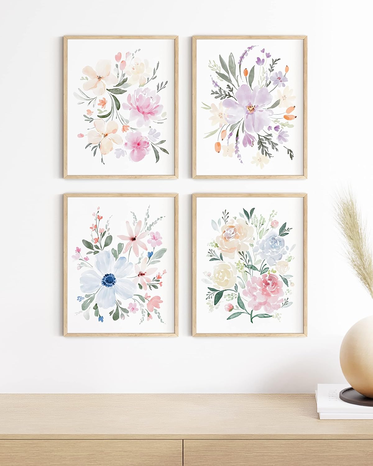 HAUS AND HUES Botanical Prints - Set of 4 Flower Poster, Pictures Wall Decor, Floral Prints, Pictures, Flowers Posters, (Unframed, 11x14) Bouquet Flower