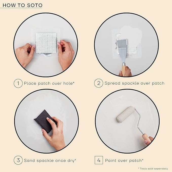 soto Small Hole Repair, White Spackle, 8 Ounces (No. 06 Gesso White) — High Strength Small Hole Filler for use on: Walls, Drywall, Ceiling, Furniture, Cabinets