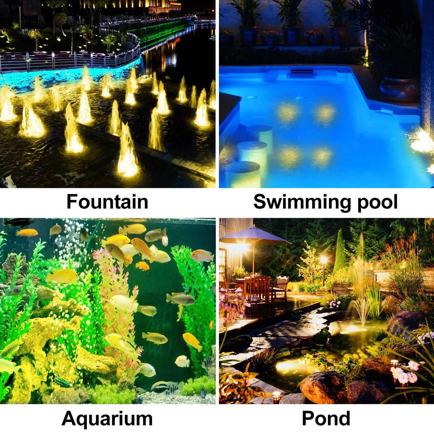 CREPOW Solar Pond Lights,3000K Warm White LED Underwater Submersible Fountain Light,IP68 Waterproof Landscape Spotlights Lighting for Fish Aquarium Tank Garden Yard Pond Pool Decor(3-in-1)
