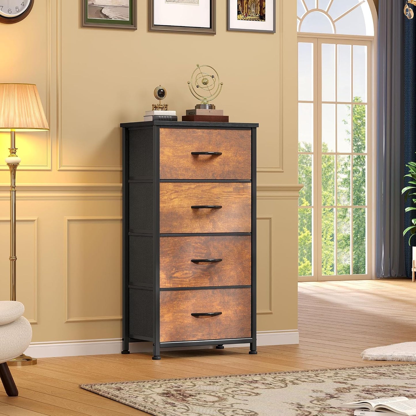 DWVO Dresser with 4 Drawers - Fabric Storage Tower, Organizer Unit for Living Room, Hallway, Closets