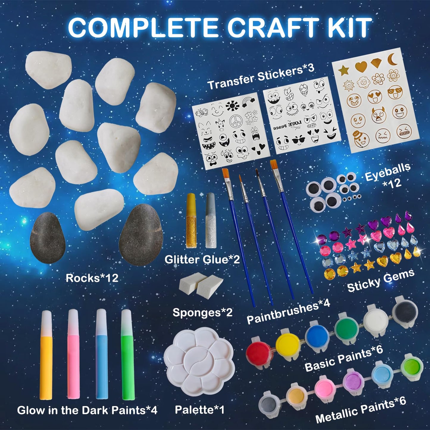 KIDS KING Glow in Dark Rock Painting Kit for Kids Ages 6-12, Art Craft for Party Drawing Activity, Creative Art Party Favors, Arts & Crafts Kit for Boys Girls Birthday Party Gift Toy