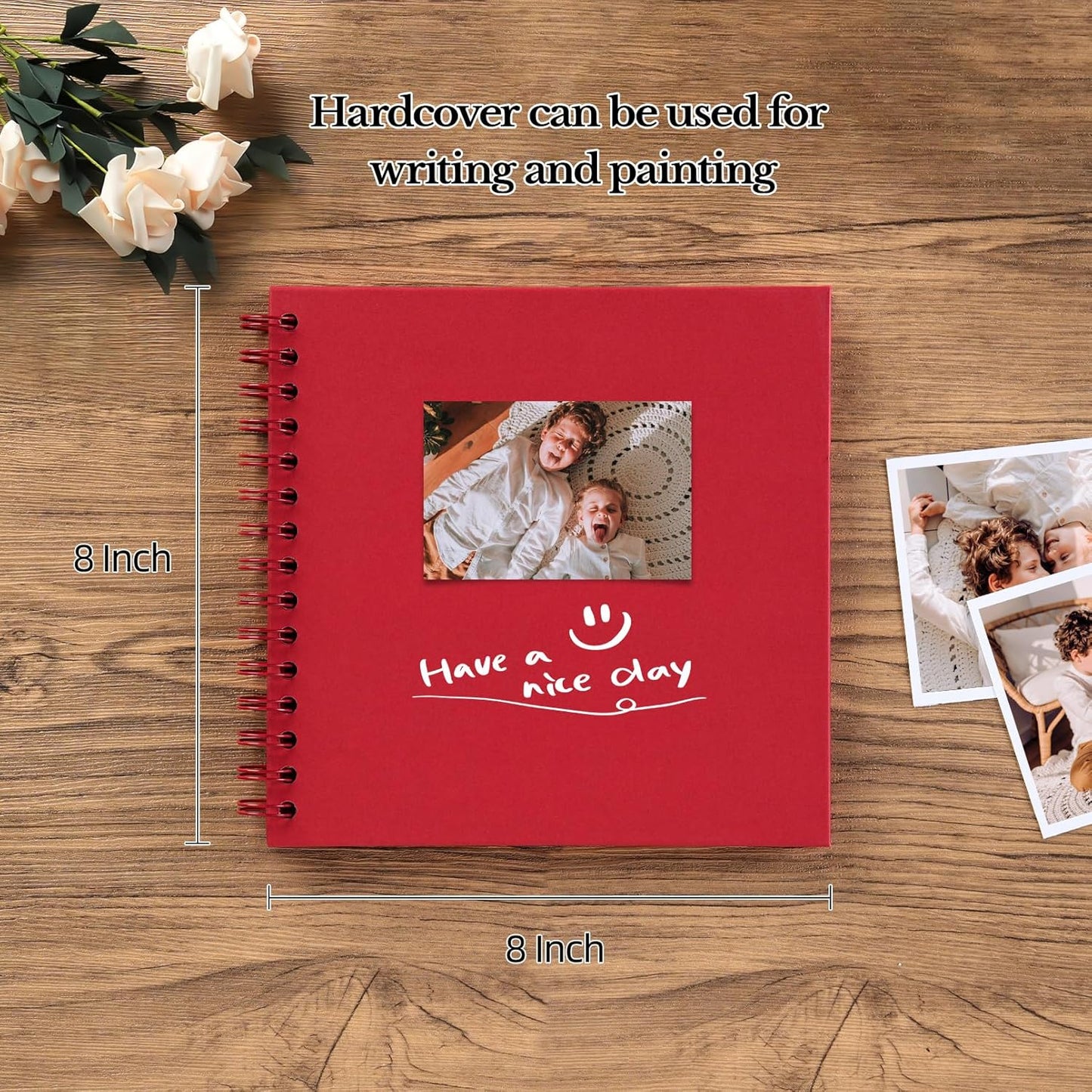 potricher 8 x 8 Inch DIY Scrapbook Album 40 Pages Hardcover Kraft Paper Scrap Book Photo Albums Memory Book for Wedding and Anniversary Family (Red, 8 Inch)