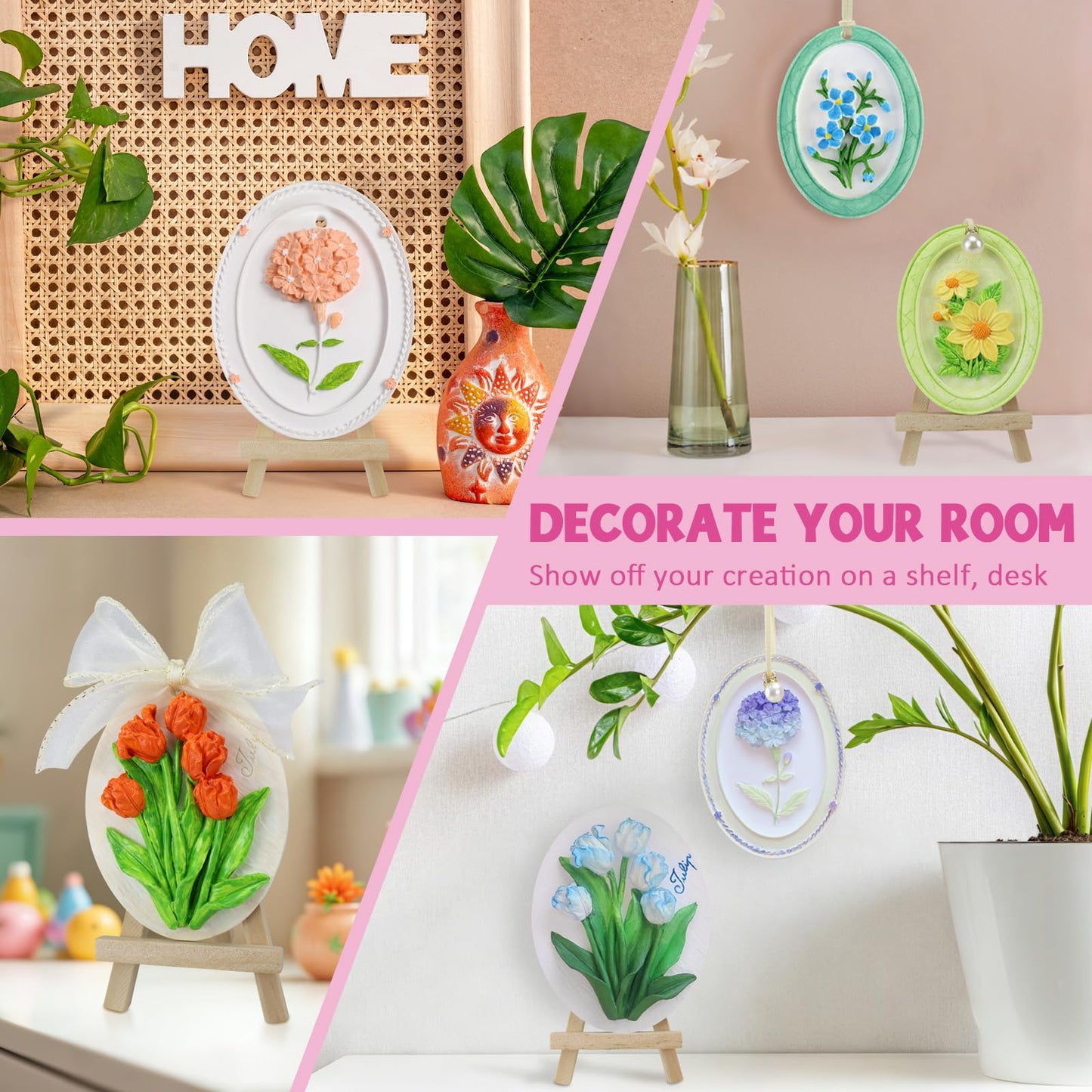 Plaster Painting Kit for Kids & Adults with 3D Ready-to-Paint Ceramic Flowers, 12 Paints, Pearl Stickers & More Bulk Party Favors Birthday Mother’s Day Gifts Home Decor