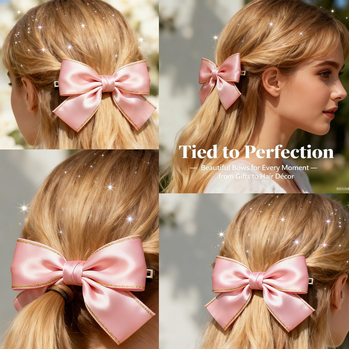 Pink Ribbon, 7/8 inch x 50 Yards Double Faced Pink Satin Ribbon with Gold Edge, Delicate for Crafts, Gift Wrapping, Flower Bouquet, Wedding, Hair Bow, DIY, Holiday, Party Decorations