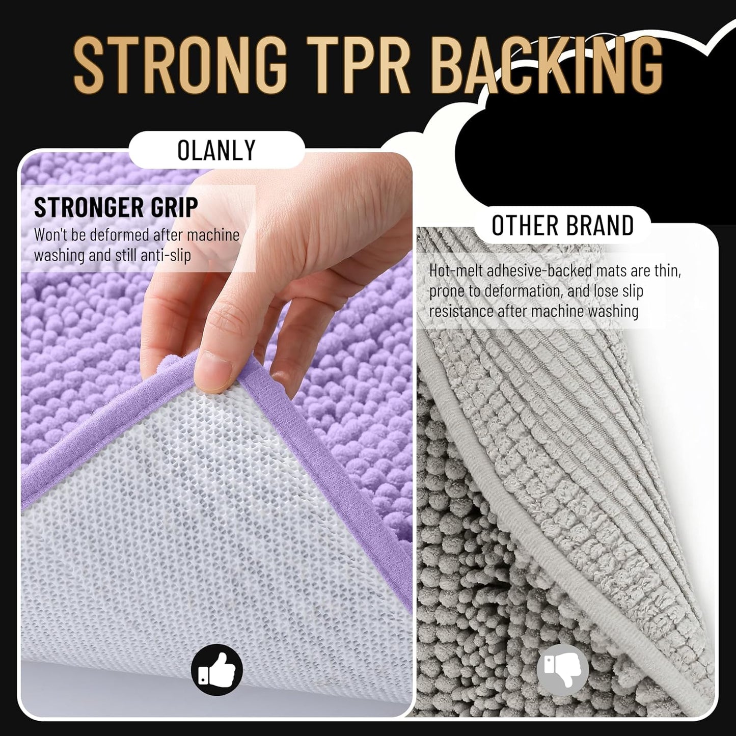 OLANLY Thick Bathroom Rugs 24x16, Extra Soft Absorbent Chenille Striped Bath Rugs, Rubber Backing, Machine Wash Dry, Bath Mats for Bathroom Floor, Tub and Shower, Home Decor Accessories, Lavender