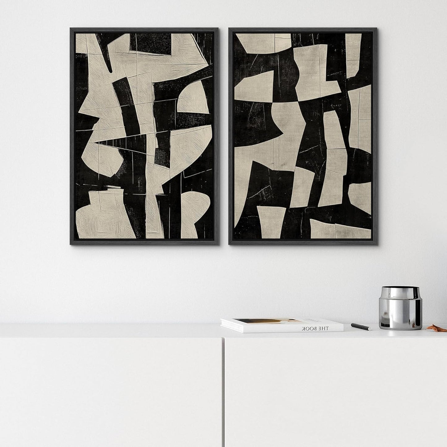 SIGNWIN Framed Canvas Print Wall Art Geometric Abstract Warm Tones with Gold Accent Illustrations Modern Art Decorative Contemporary for Living Room, Bedroom, Office - 16"x24"x2 Black