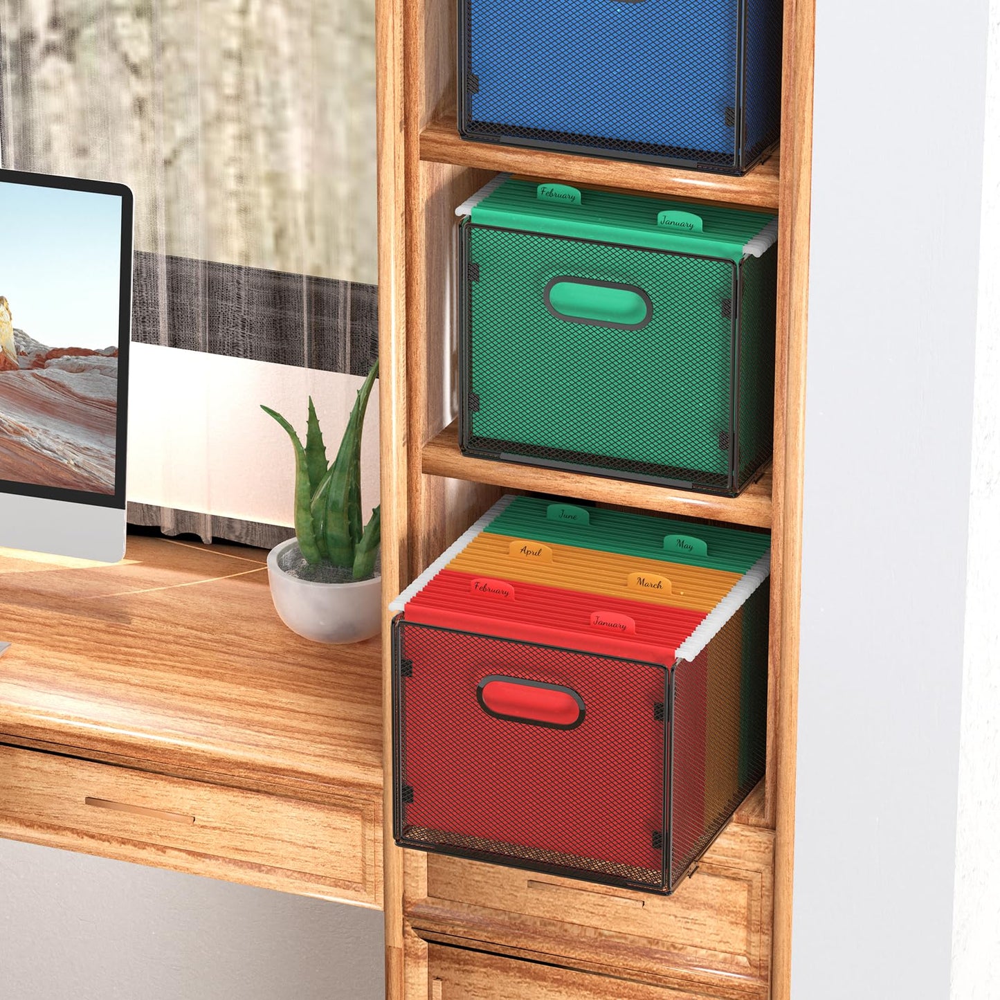 samstar Hanging File Organizer, Mesh File Folder Organizer File Crate File Cabinet Inserts Storage Box, Letter Size