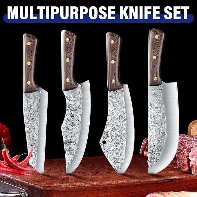 DRAGON RIOT Chef Butcher Knife Set for Meat Cutting, 4 Pcs Japanese Forged Chef Knives Set for Men and Women Gift for Men