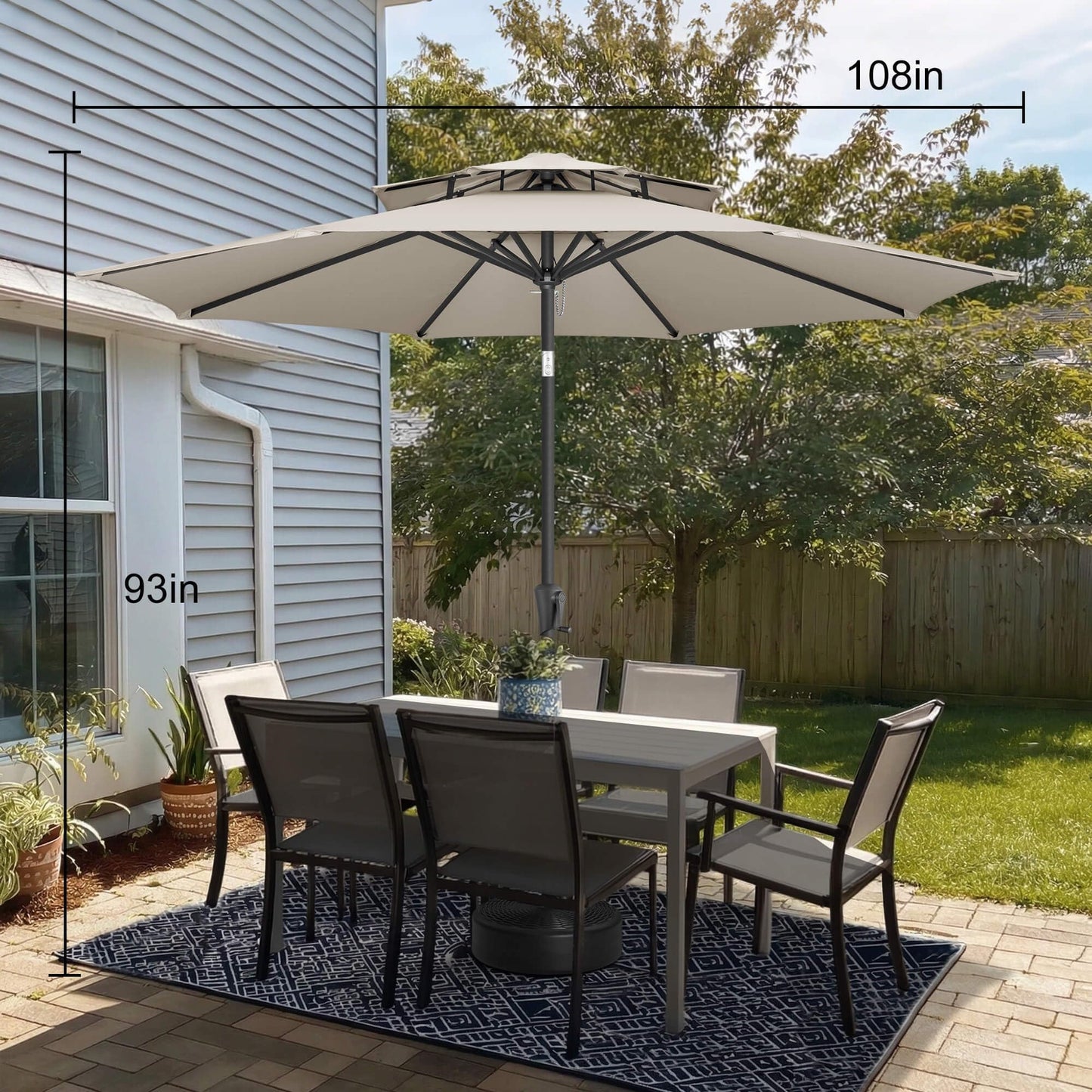 AckMizz 9ft Outdoor Patio Umbrella - 2-Tier Table Umbrella Waterprool UV Protection, Sombrillas de Patio with Push Button Tilt, Sun Umbrella for Pool, Porch, Garden, Backyard (Taupe)
