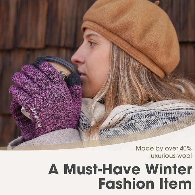 Rahhint Wool Winter Gloves Men Women Fleece lined Knit Gloves with Touchscreen Fingers Insulated Gloves Keep Hand Warm Gift