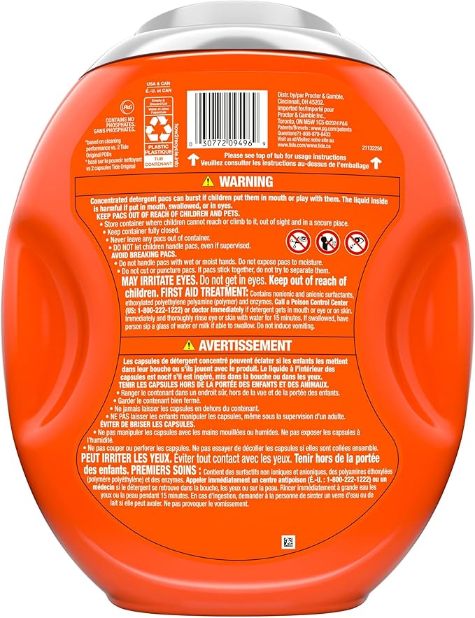 Tide Odor Defense + Oxi Laundry Detergent Pacs, Original Scent, 45 Count, Advanced Odor + Stain Fighter