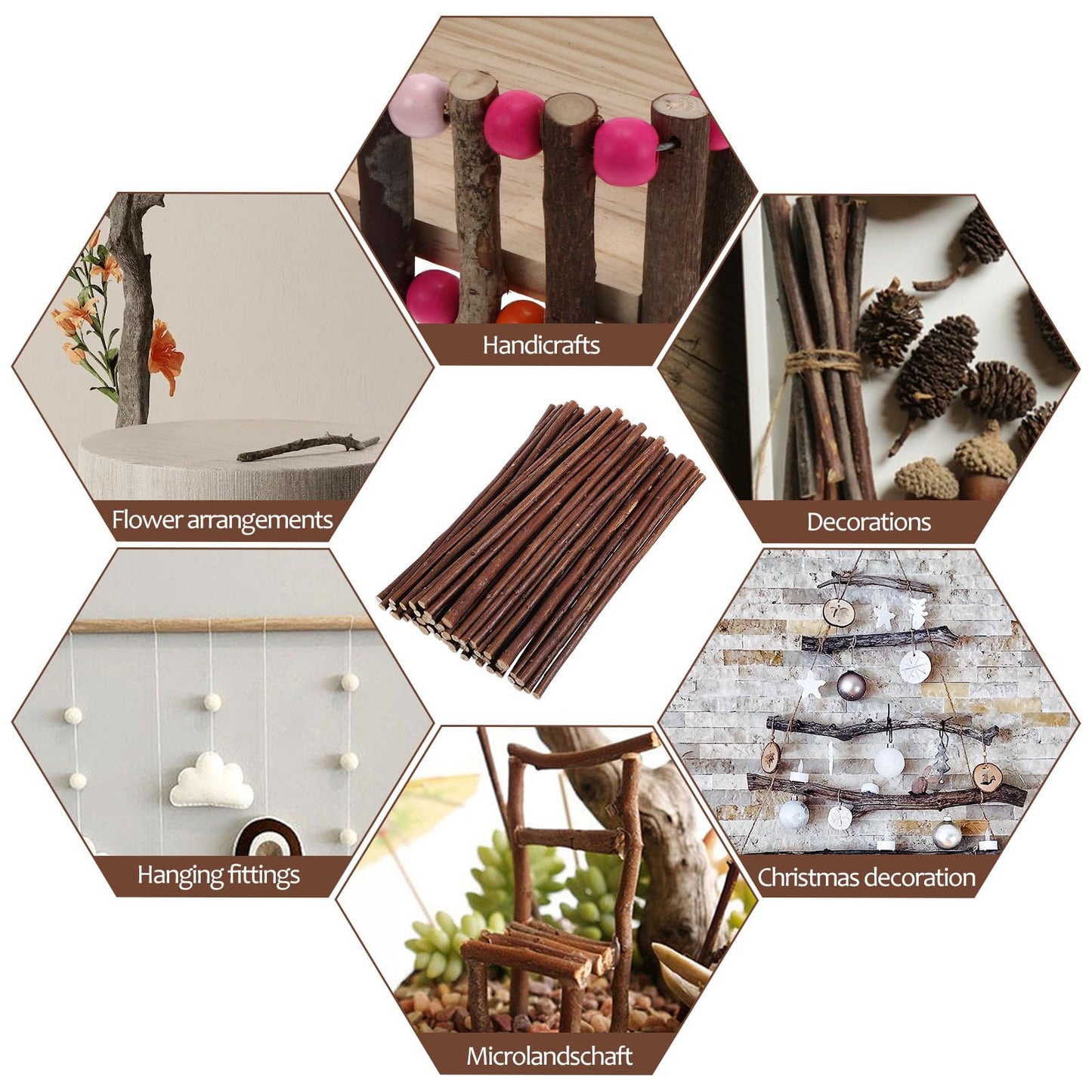 Tofficu 50 Pcs 11.81 Inch Natural Wood Sticks Dried Branches for Crafts DIY Wood Twigs for Floral Arrangements Wedding Centerpieces Rustic Home Decoration