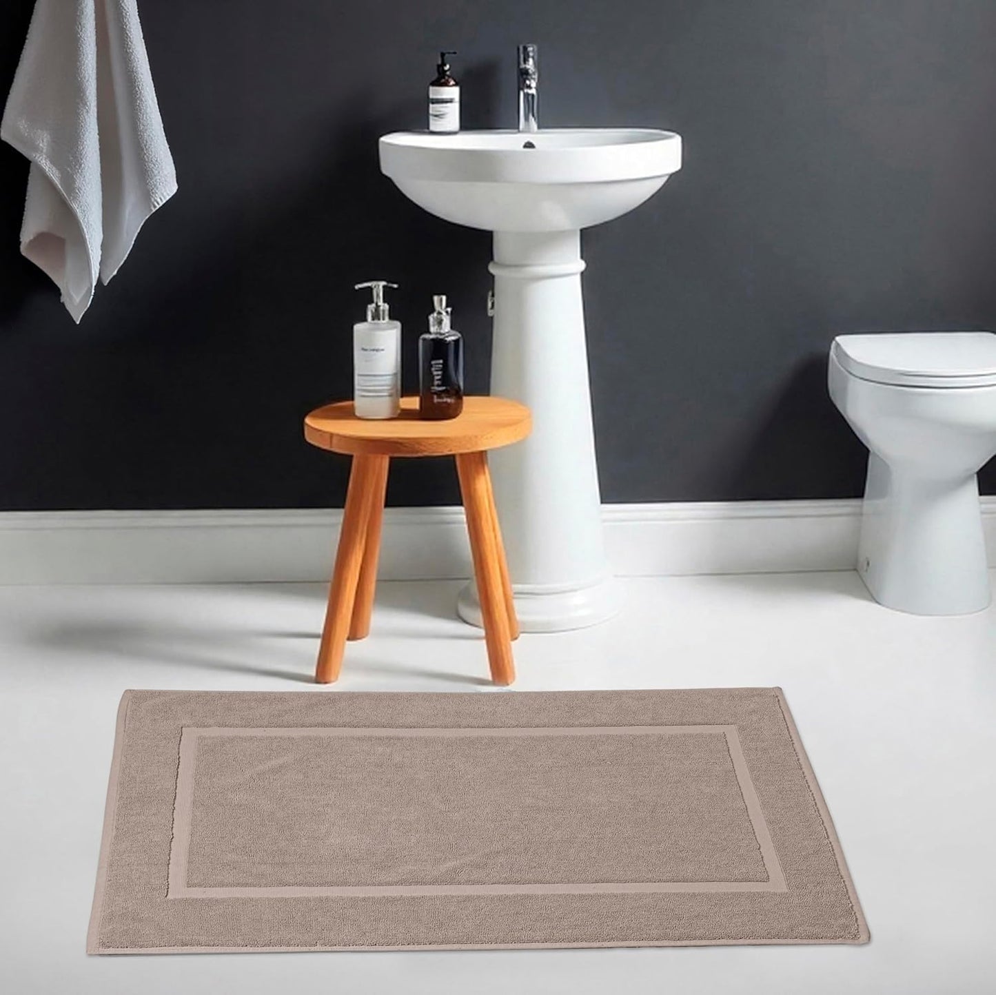 HILLFAIR 900 GSM Cotton Rug Bath Mats Pack of 2 (21x34 Inches), Absorbent Machine Washable Bath Mat for Hotel Spa Tub & Shower, Non Slip Floor Mat, Bathroom Decor Accessories: Stone