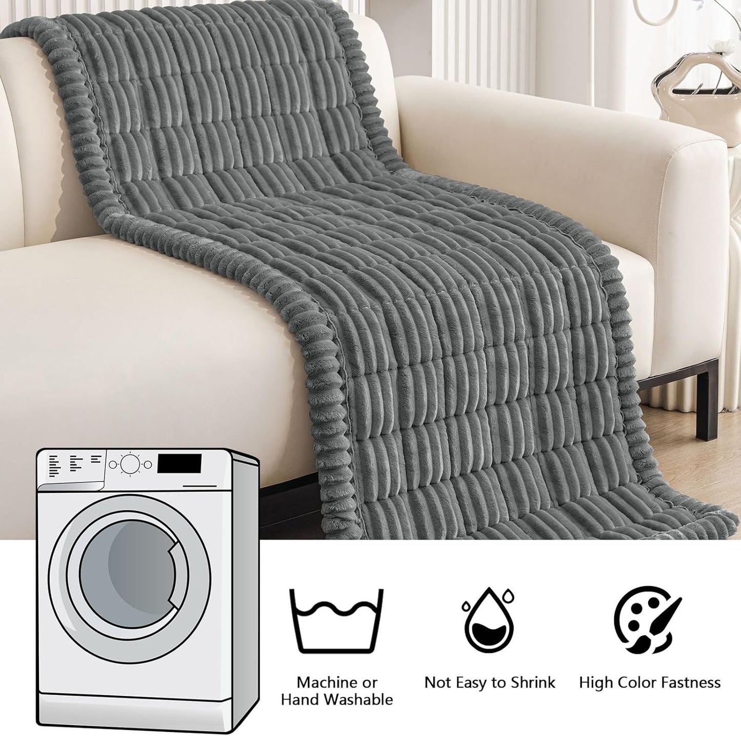Smiry Couch Cover for Dogs Washable, Non Slip Fuzzy Pet Couch Covers for 3 Cushion Sofa Pet Friendly, Thick Soft Sofa Slipcovers Cushion Protector (Dark Grey, 27.6" x 82.7")