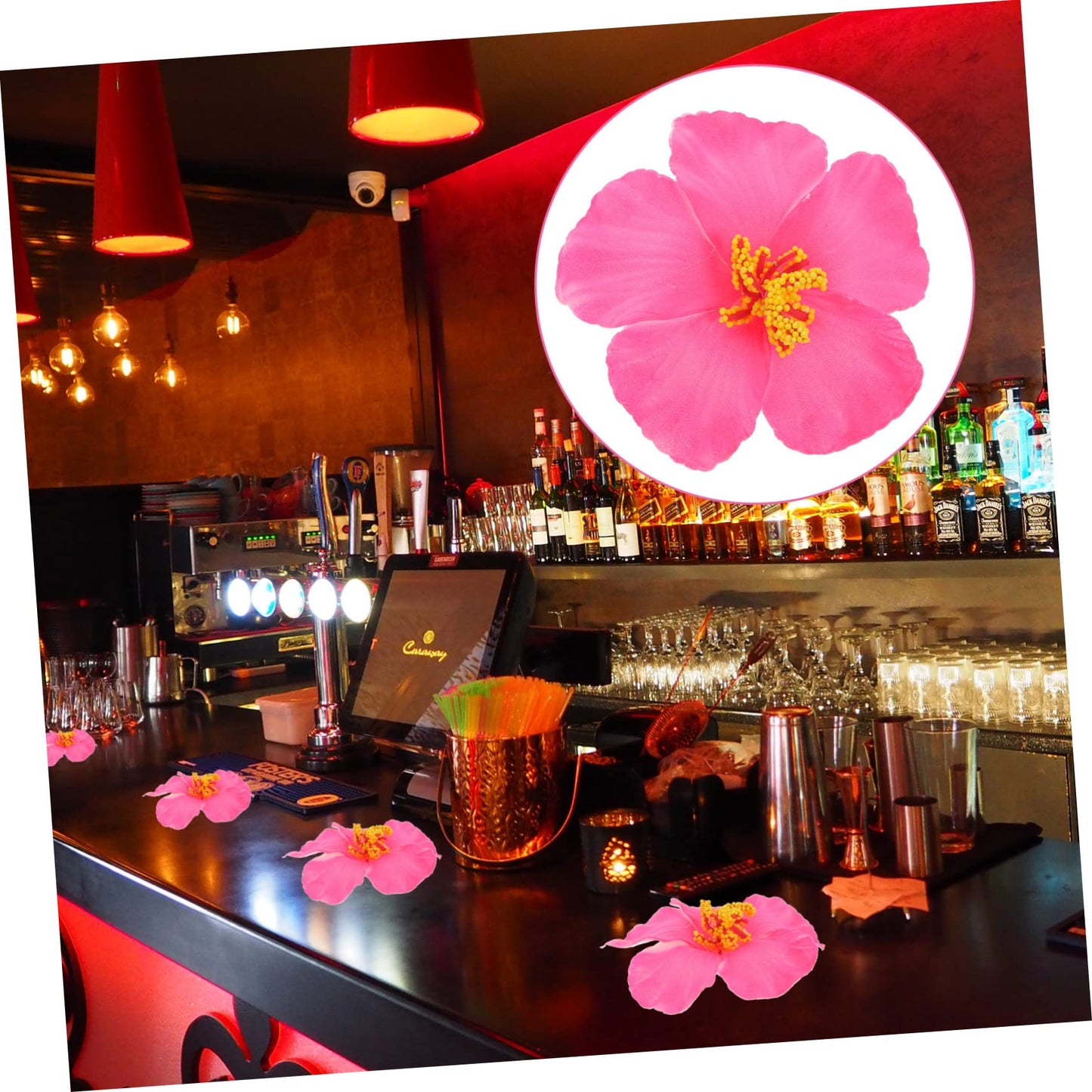 Garneck 10 Pieces Artificial Hibiscus Flower Faux Tropical Flowers Pink Fake Hibiscus Flowers Vivid Plumeria for Hawaii Luau Summer Tableto Party Supplies Diy Decoration
