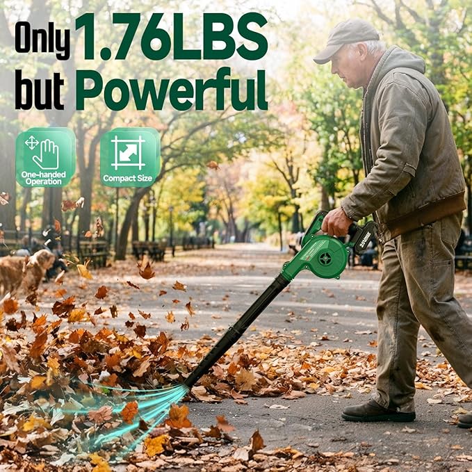 KIMO Cordless Leaf Blower and Vacuum Combo 4 in 1, 3 Nozzles for Inflation & Deflation, 3Modes & Variable Speed Up to 200CFM/150MPH with Reusable Bag, 2Pack Battery Operated Leaf Blowers for Lawn Care