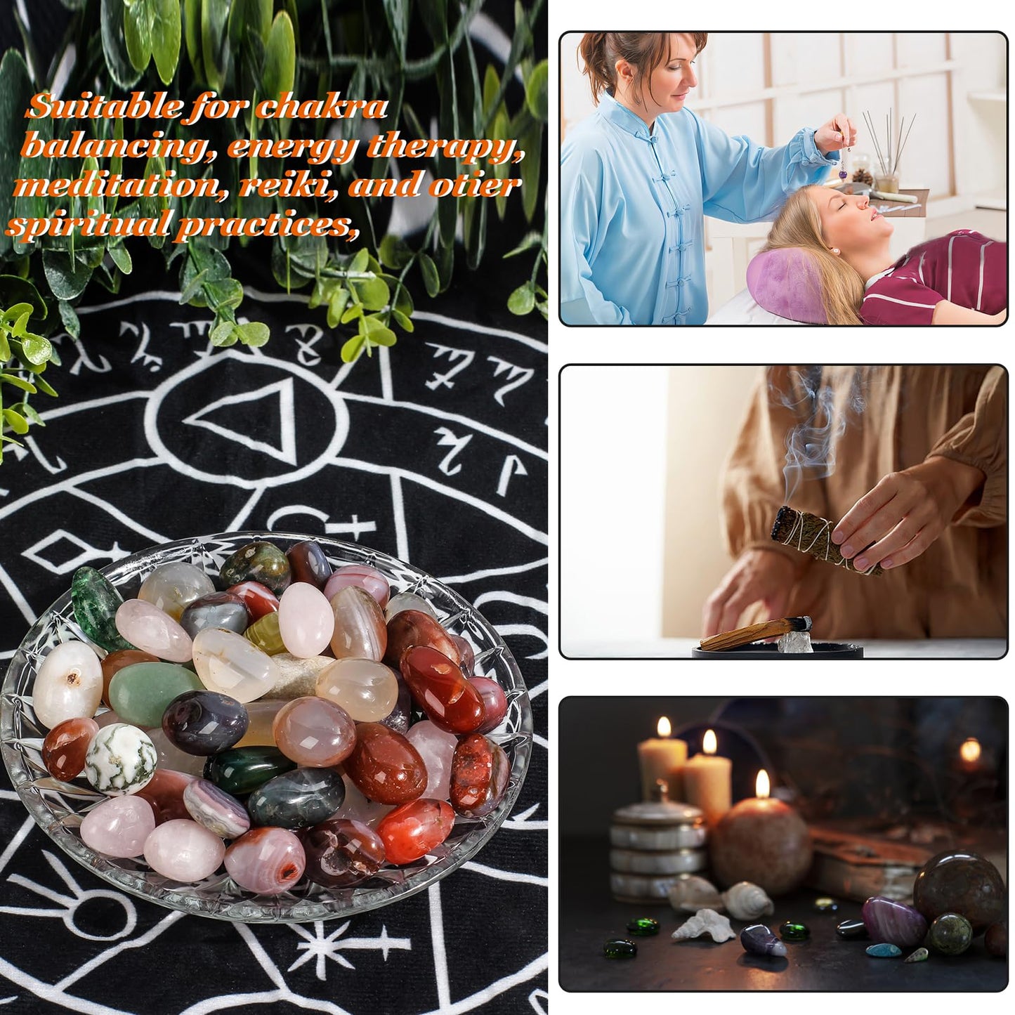 Natural Crystal and Healing Stones Set 16 Pc Agate Stones Rock Gemstones Witches Reiki Energy Balancing Meditation Divination Home Decor DIY