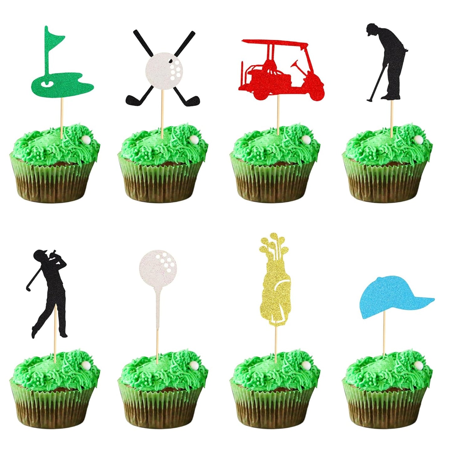24Pcs Golf Cupcake Toppers Golf Ball Birthday Party Decorations for Girls Boys Golf Player Cake Decorations Golf Baby Shower Party Supplies for Men Women