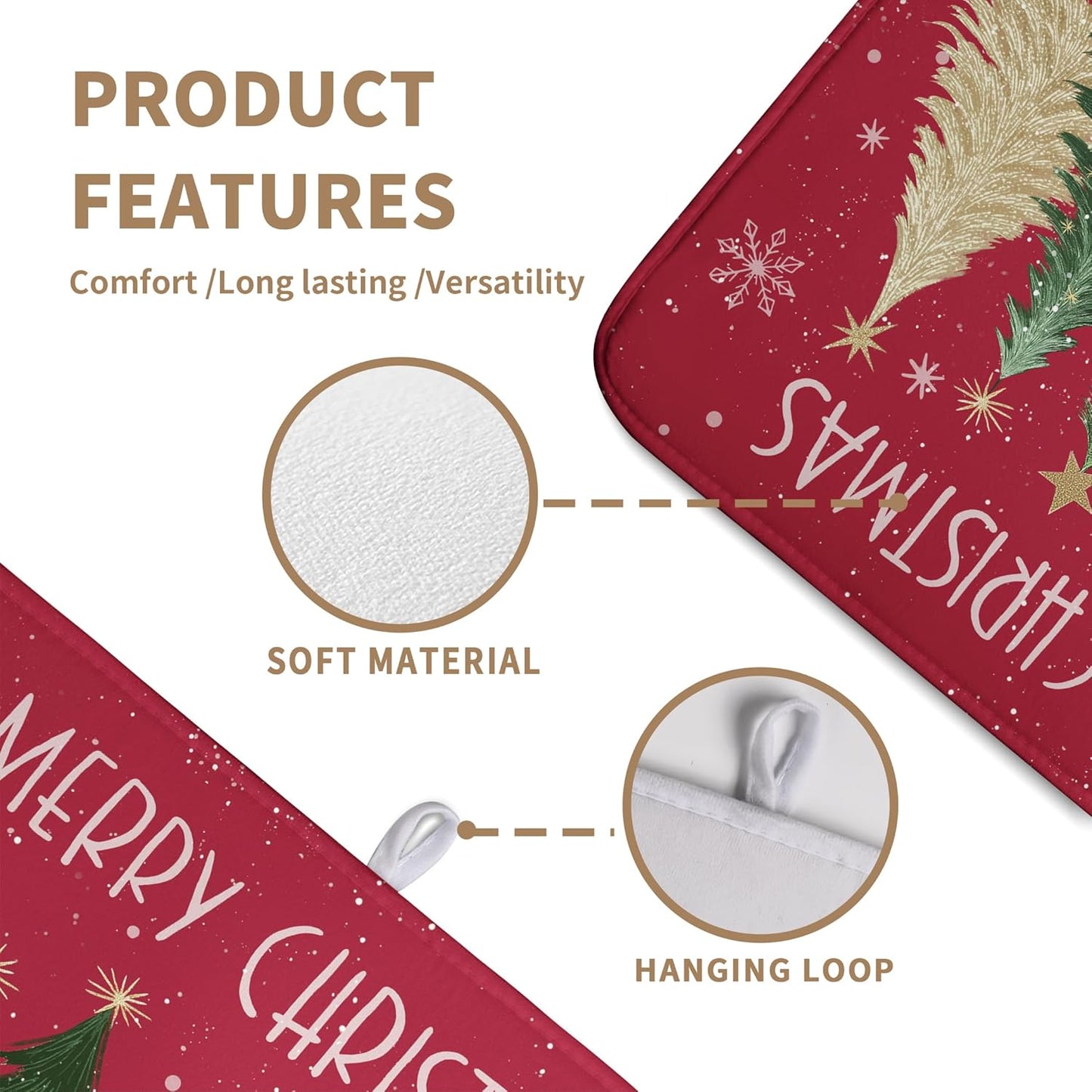Merry Christmas Dish Drying Mat for Kitchen Counter 18x24 Inch Red Xmas Tree Snowflakes Drying Pad Winter Holiday Absorbent Microfiber Dish Draining Reversible Dish Drainer Rack Mat