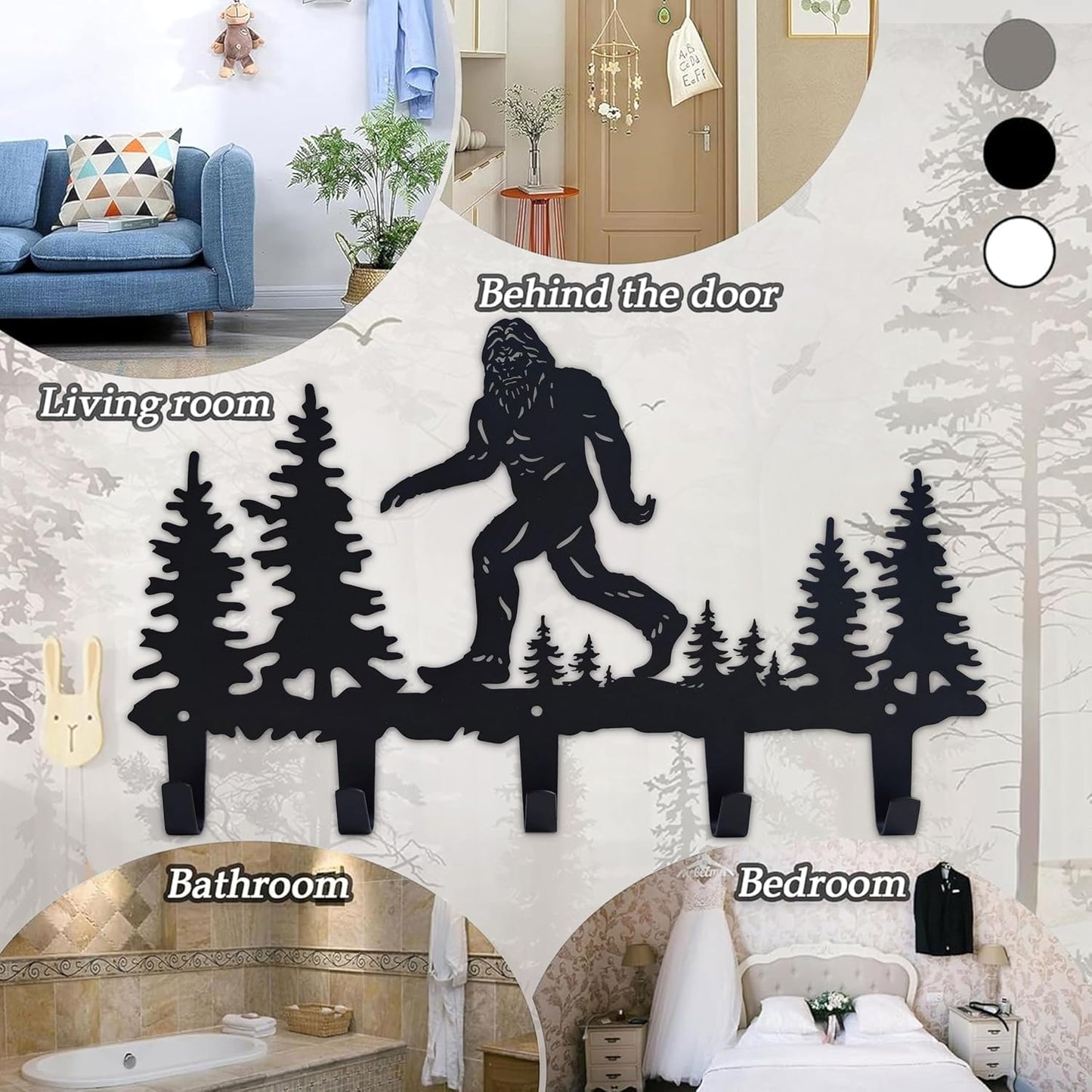 Bigfoot Sasquatch Metal Coat Hooks Wall Mount-Bigfoot Sasquatch Hangers and Key Holder-Clothes Hat Rack and Backpack Hanger Decor for Storage, Living Room, Hallway, Office Gift