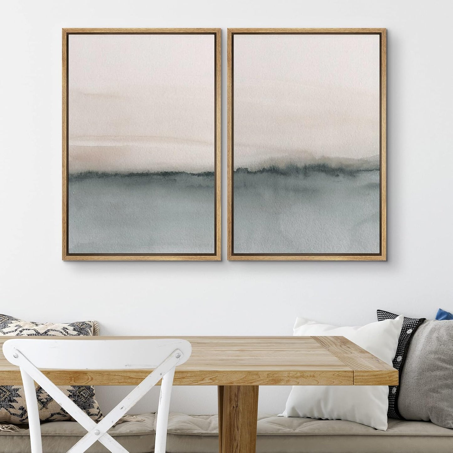 SIGNWIN Framed Canvas Print Wall Art Set Duotone Gray Pastel Landscape Abstract Shapes Illustration Modern Art Decorative Nordic Chic Relax/Zen for Living Room, Bedroom, Office - 16"x24"x2 Natural