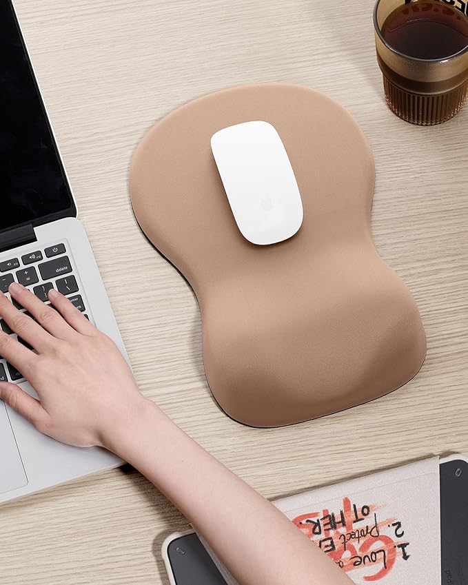 Ergonomic Mouse Pad with Wrist Rest, Mousepad with Wrist Support, Non-Slip Hard Base Mouse Pads, Portable for Office/Home/Travel Work(Coffee)