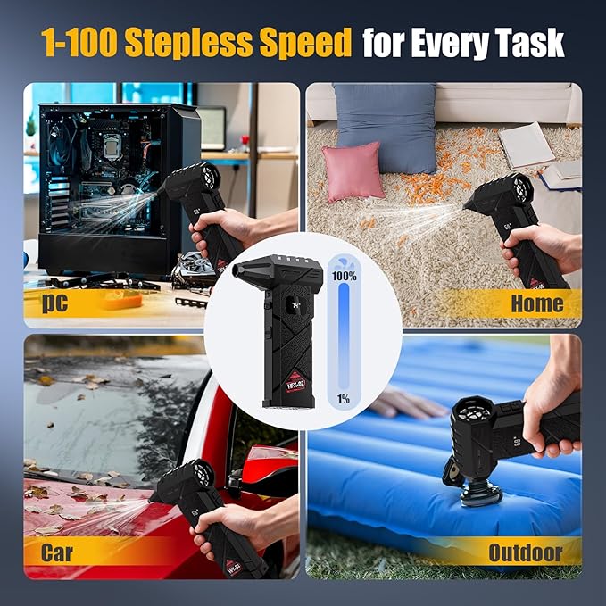 Dual-Battery Compressed Air Duster 130,000RPM, Powerful Electric Air Duster with 100-Speed Stepless Control, PC Dust Cleaning Kit, Mini Cordless Air Blower for Computer, Outdoor, Home and Car