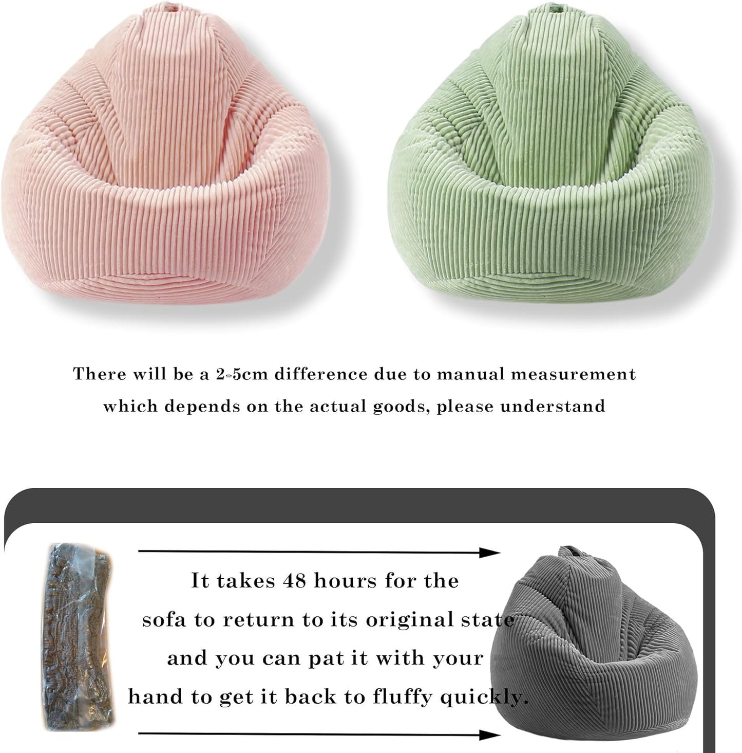 LPMOERA Bean Bag Chairs for Kids/Teen with Memory Foam Filling Bean Bag Sofa with Soft Corduroy Fabric BeanBag Chair for Living Room Bedroom College Dorm Reading Chair Greyish-Green