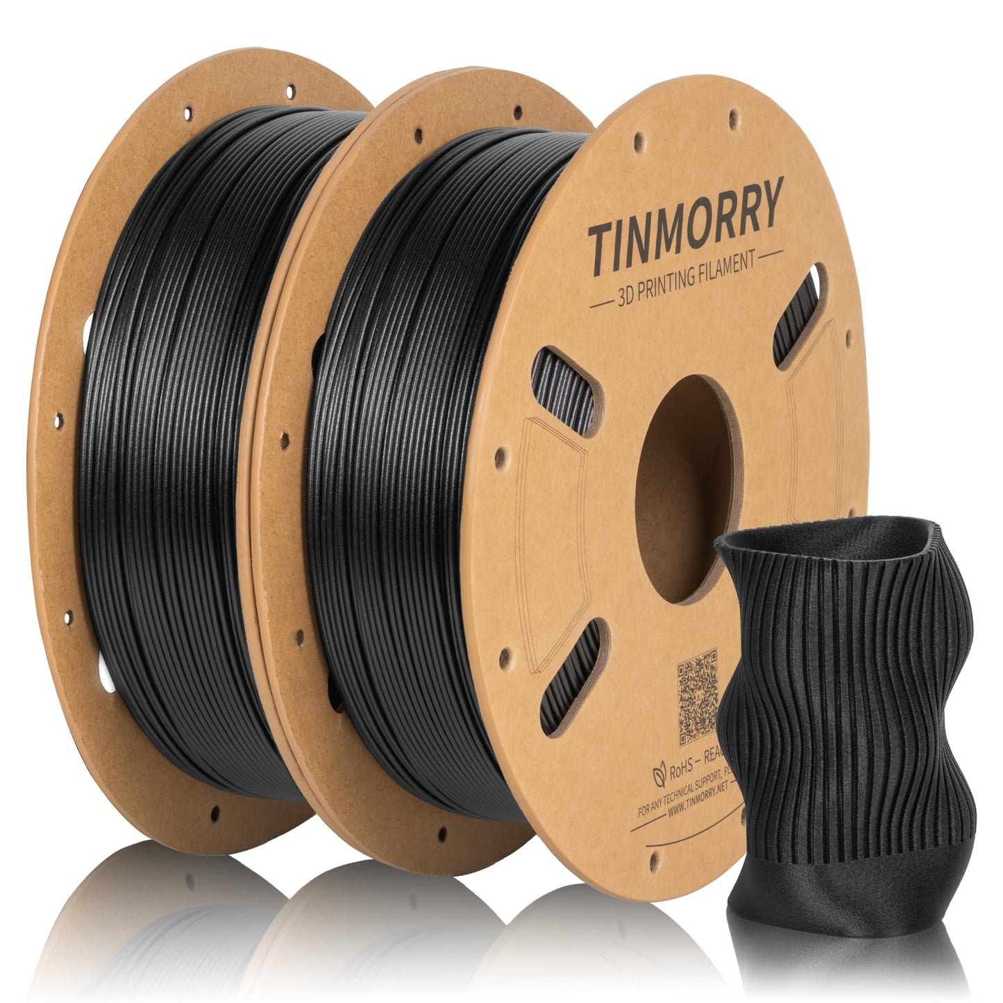 TINMORRY Carbon Fiber Filament 1.75mm, PETG-CF 3D Printing Filament, 1 KG x 2 Spools, Black