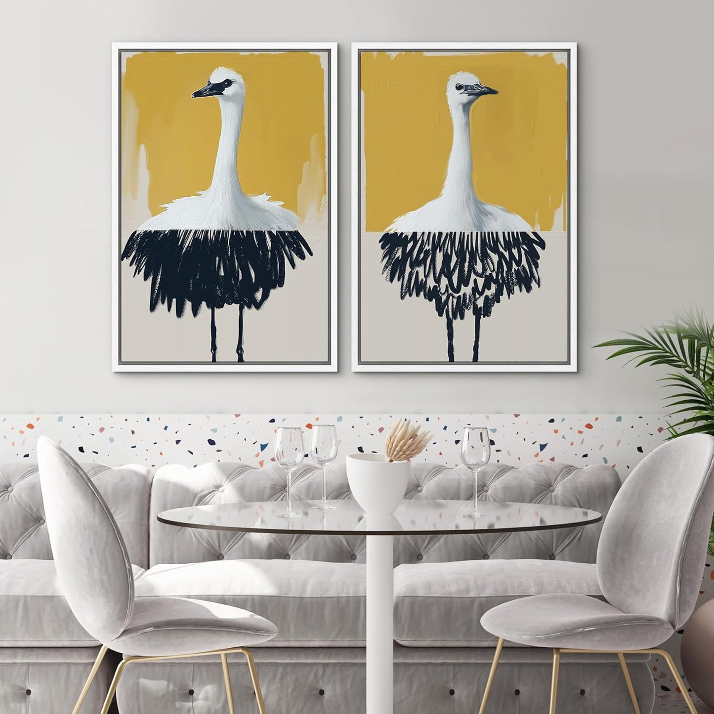 SIGNWIN Framed Canvas Print Wall Art Set Minimalist Crane Portrait Modern Bird Illustrations Modern Art Rustic Minimal for Living Room, Bedroom, Office - 24"x36"x2 White