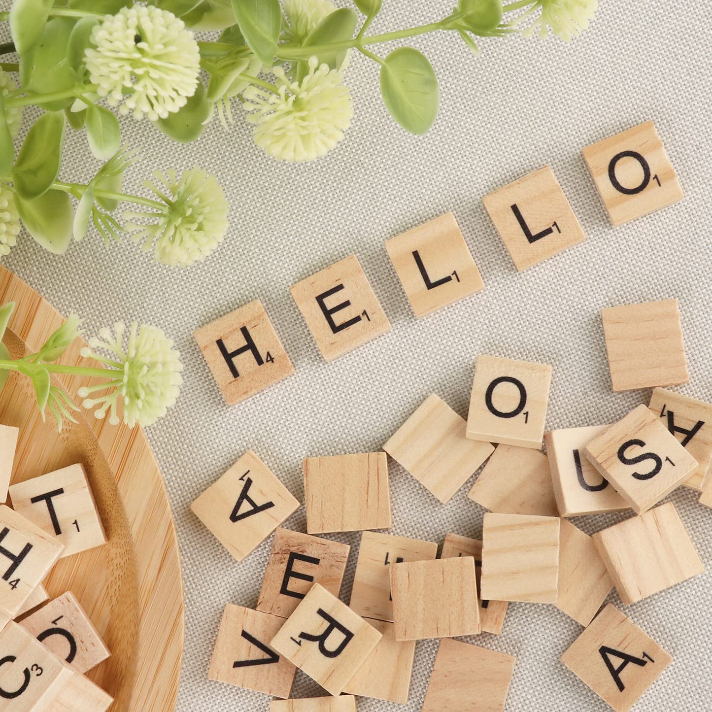 GNIEMCKIN 1700 PCS Wood Letter Tiles, Wooden Scrable Tiles A-Z Capital Letters for Creative Crafting Projects, Making Alphabet Coaster, DIY Wood Gift Decoration