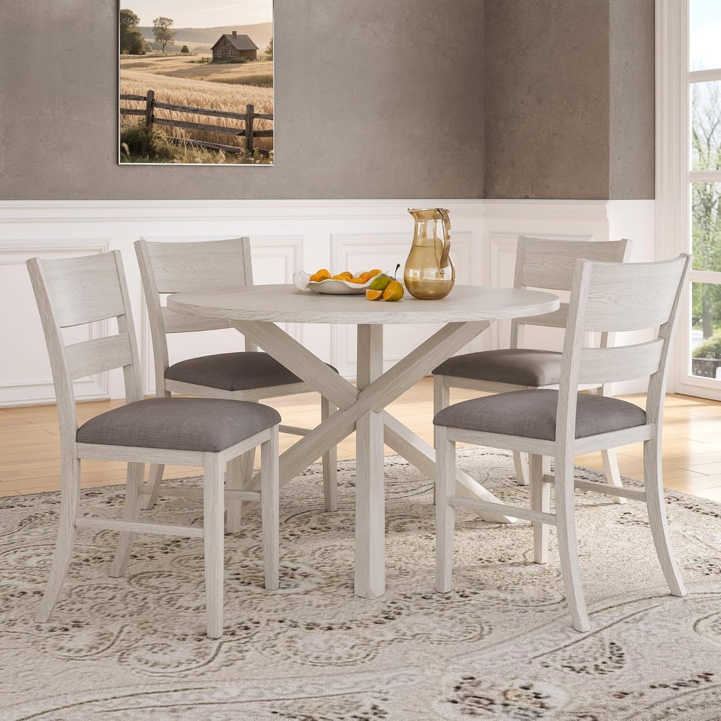 Peatuk Round Solid Wood Dining Table, Part of Dining Table Set, Mix and Match Table, Chair Sold Separately for Dining Room, Kitchen, Grey