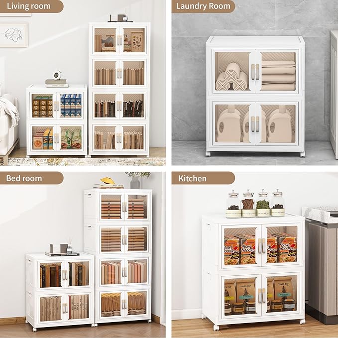 Large Stackable Storage Bins with Lids, 230QT-115QT*2Pack Foldable Cabinet for Closet Organizers, Plastic Storage Containers Box with Wheels