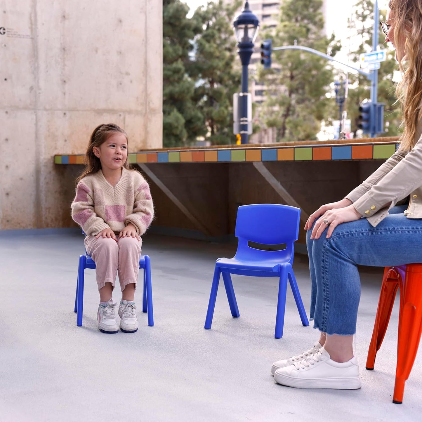 ECR4Kids 12in Plastic School Stack Chair, Classroom Furniture, Blue, 4-Pack