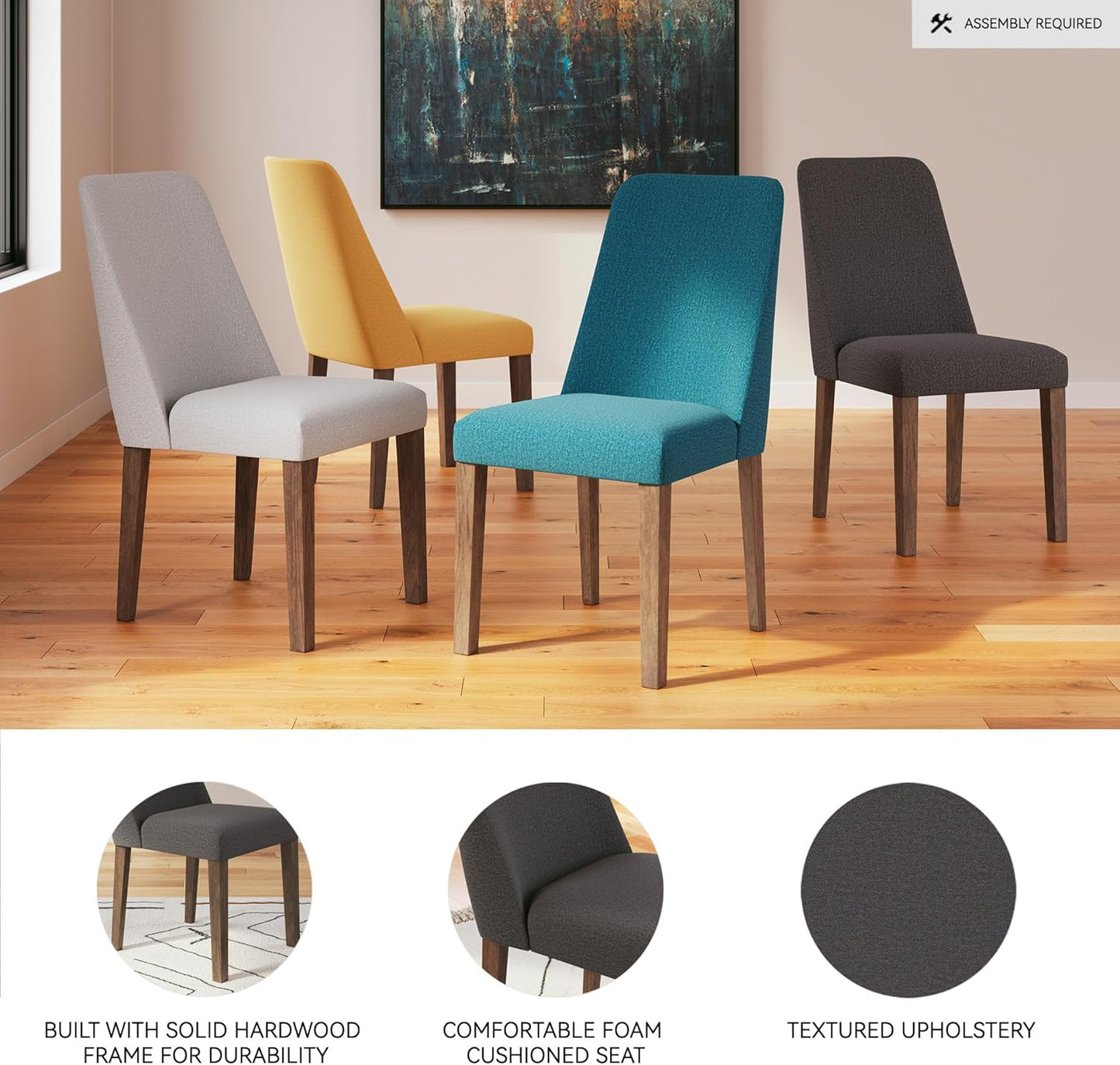 Signature Design by Ashley Lyncott Contemporary Dining Room Upholstered Side Chair with Foam Cushion, Set of 2, Dark Gray & Brown