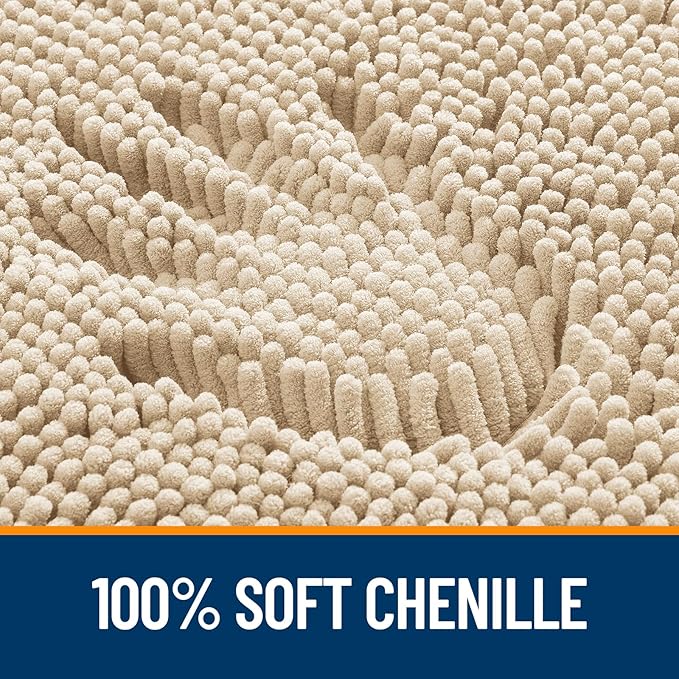 OLANLY Bathroom Rugs 59x24, Extra Soft Absorbent Chenille Bath Rugs, Rubber Backing Quick Dry, Machine Washable Bath Mats for Bathroom Floor, Tub and Shower, Home Decor Accessories, Beige