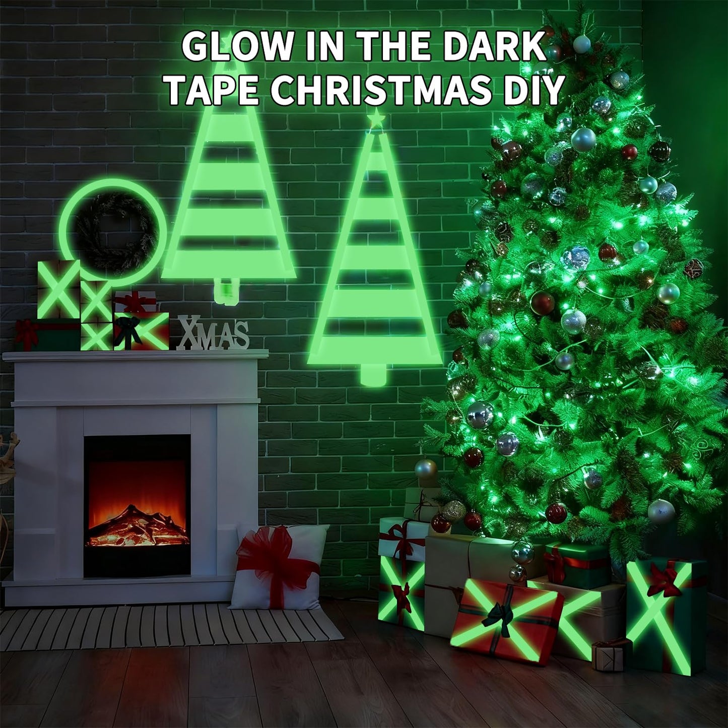 SWRT Glow in The Dark Tape 33FT x 0.5Inch, Long-Lasting Bright Fluorescent Glow Tape for Christmas Dector, Strong Adhesive Waterproof Glow in The Dark Stickers for Night Decorations, Stairs,Exit Sign