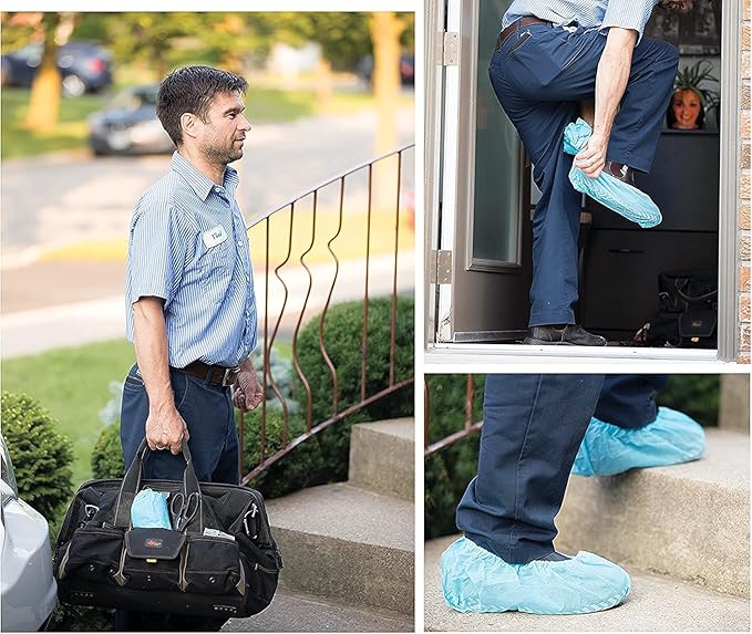 G & F Products Disposable Shoe Covers, Slip-Resistant Booties, Heavy-Duty, Waterproof, Elastic Band, Non-Slip Silicone Sole, Reusable, Protects Floors, Blue, 11 Us Men & 13 Us Women, X-L 200 Pieces