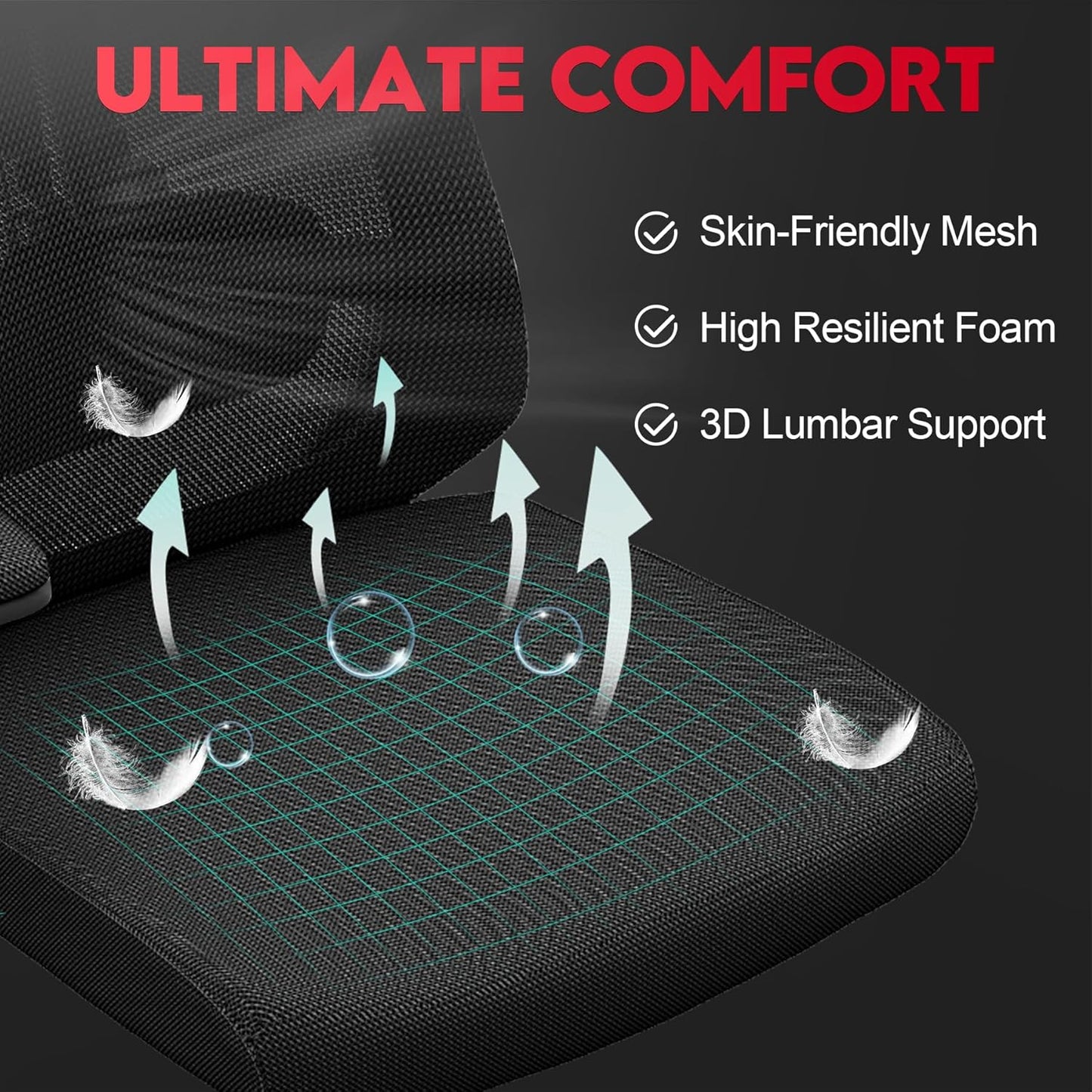Ergonomic Office Chair - 400LB Comfy Desk Chairs with Back Support, Heavy Duty Mesh Computer Chairs with Wheels and Arms for Home Office, Study, Bedroom and Dorm