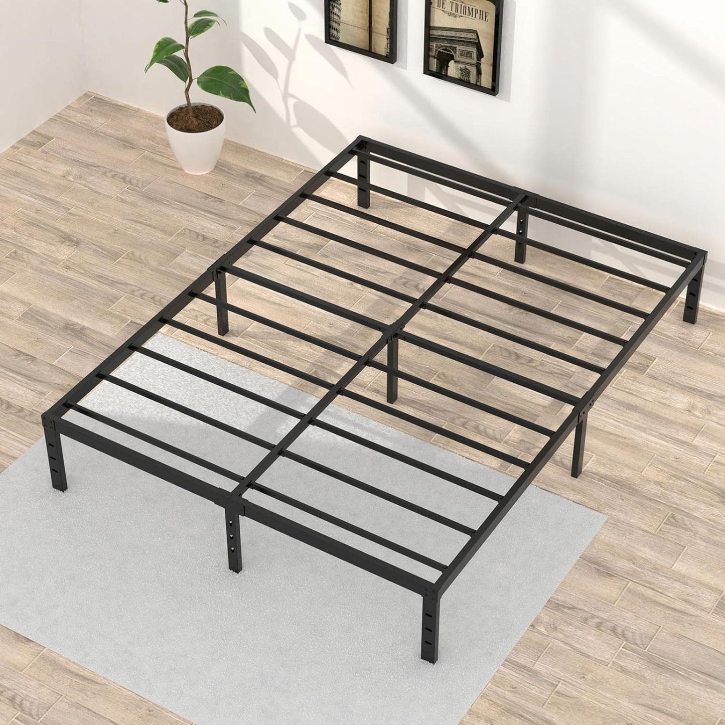 16 Inch California King Bed Frames No Box Spring Need, Platform Cal King Bed Frame with 14 Inch Storage, 3500 lbs Heavy Duty Metal Slats Support, Easy Assembly Mattress Foundation