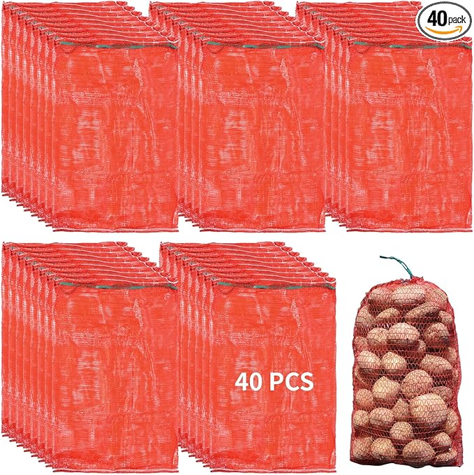40PCS Large Mesh Produce Storage Bag, 35.3" x 23.5" Inches Reusable Drawstring Fresh Produce Storage Bag, Breathable Produce Bags for Onions, Vegetables, Potatoes, Citrus, Crawfish, Firewood