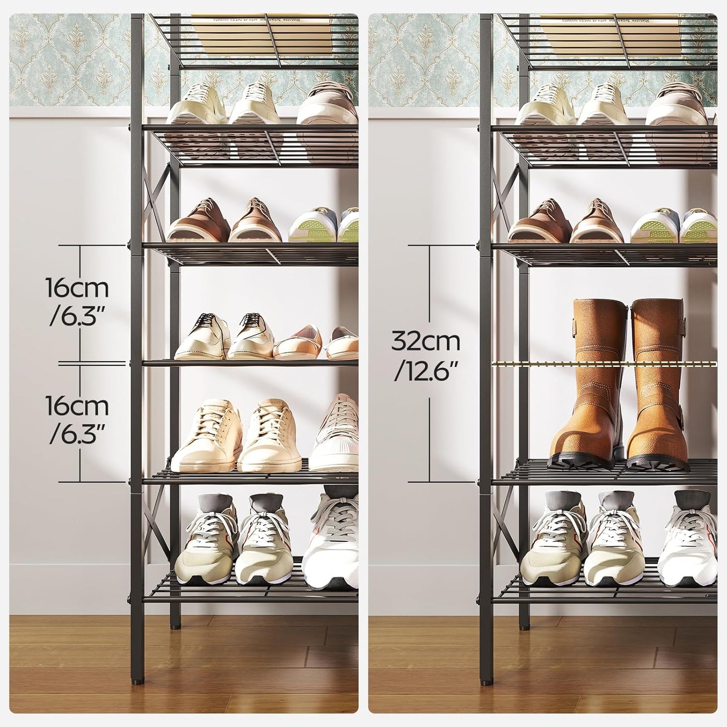 10 Tier Shoe Rack, Large Capacity Shoe Storage Organizer Holds 40 Pairs, Durable and Stable, for Entryway, Hallway, Closet, Dorm Room, Rustic Brown SS10BR
