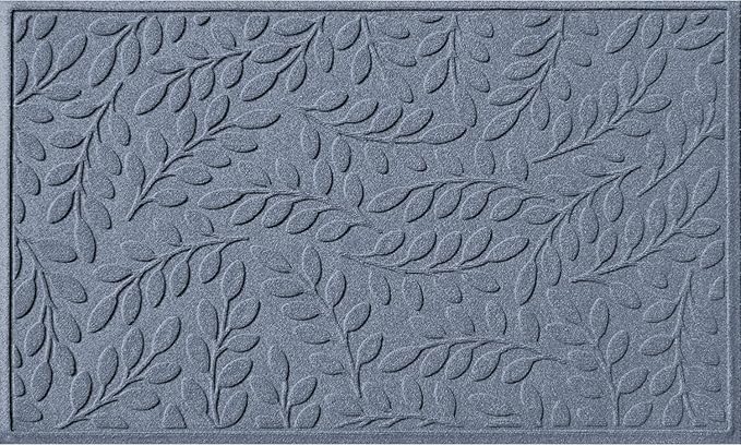 WaterHog Welcome Mat for Indoor/Outdoor, 3’ x 5’, Made in USA, Durable & Water-Resistant, Dirt Trapping Mat, Decorative Front Door and Entryway Rug, Brittney Leaf Design, Bluestone